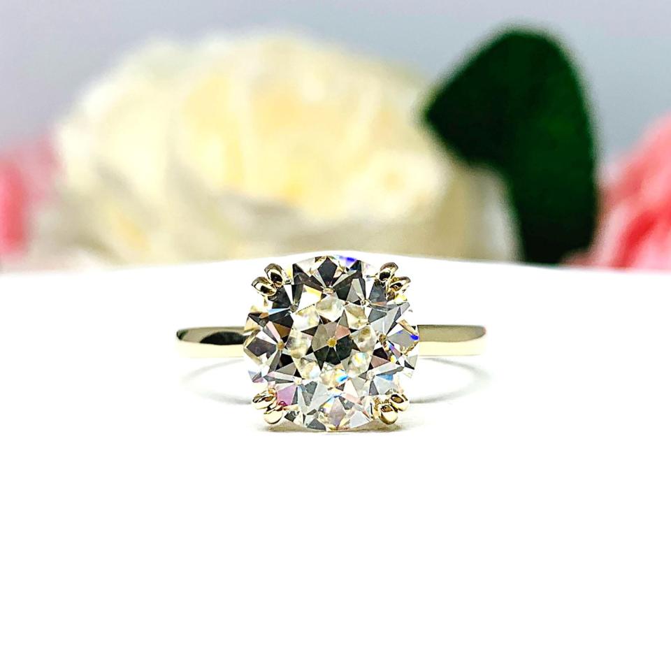 Old European Cut CZ Engagement Ring Size 8.25 – 10mm, 10k Yellow Gold