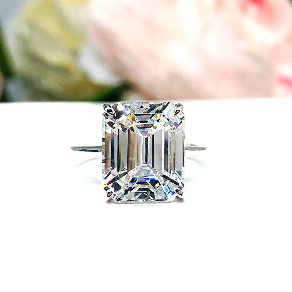 Elongated Asscher CZ Engagement Ring Sizes 6.5, 8 – 12x10mm, Sterling Silver