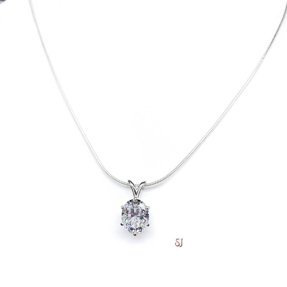 Oval-Cut CZ Pendant or Necklace • 8x6mm—10x8mm, Sterling Silver, 6-Prong