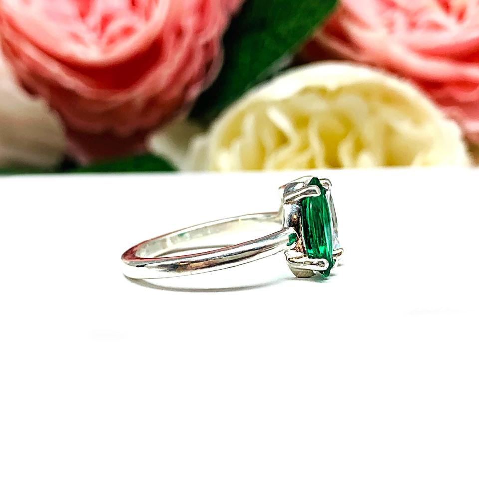 Marquise Emerald & Radiant‑Cut CZ Toi Et Moi Ring • Sterling Silver