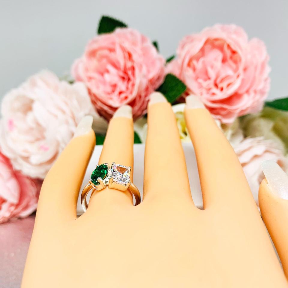 Marquise Emerald & Radiant‑Cut CZ Toi Et Moi Ring • Sterling Silver