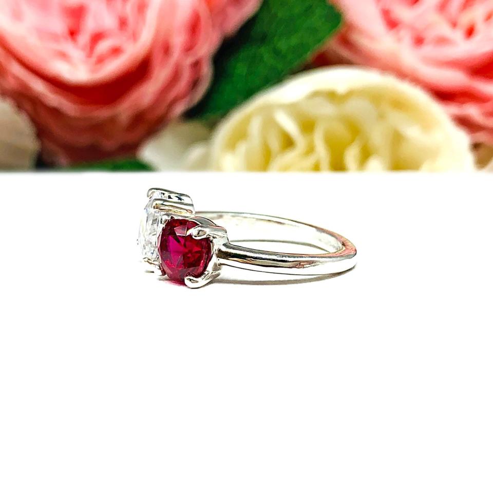 Pear-Cut CZ & Round Lab Ruby Toi Et Moi Ring • Sterling Silver