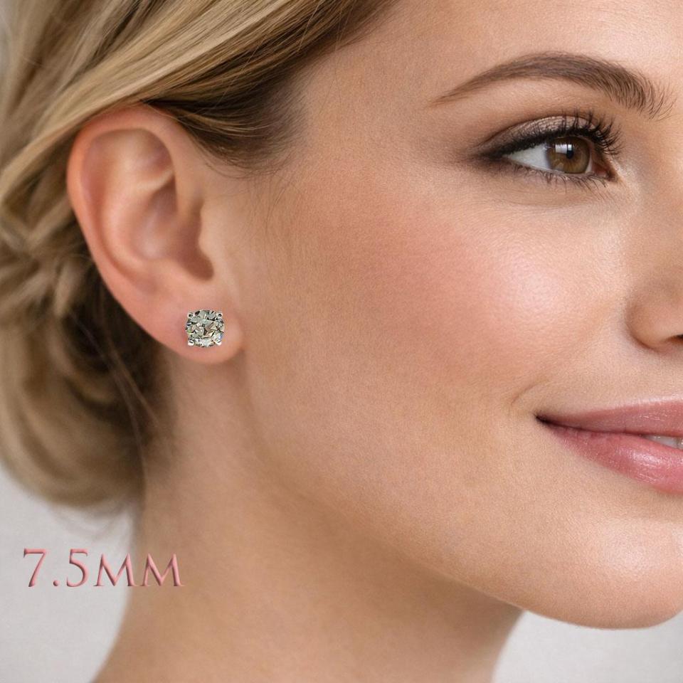 Old European Cut CZ Stud Earrings • 6.5mm—7.5mm, Near Colorless, Sterling Silver, 10k Gold