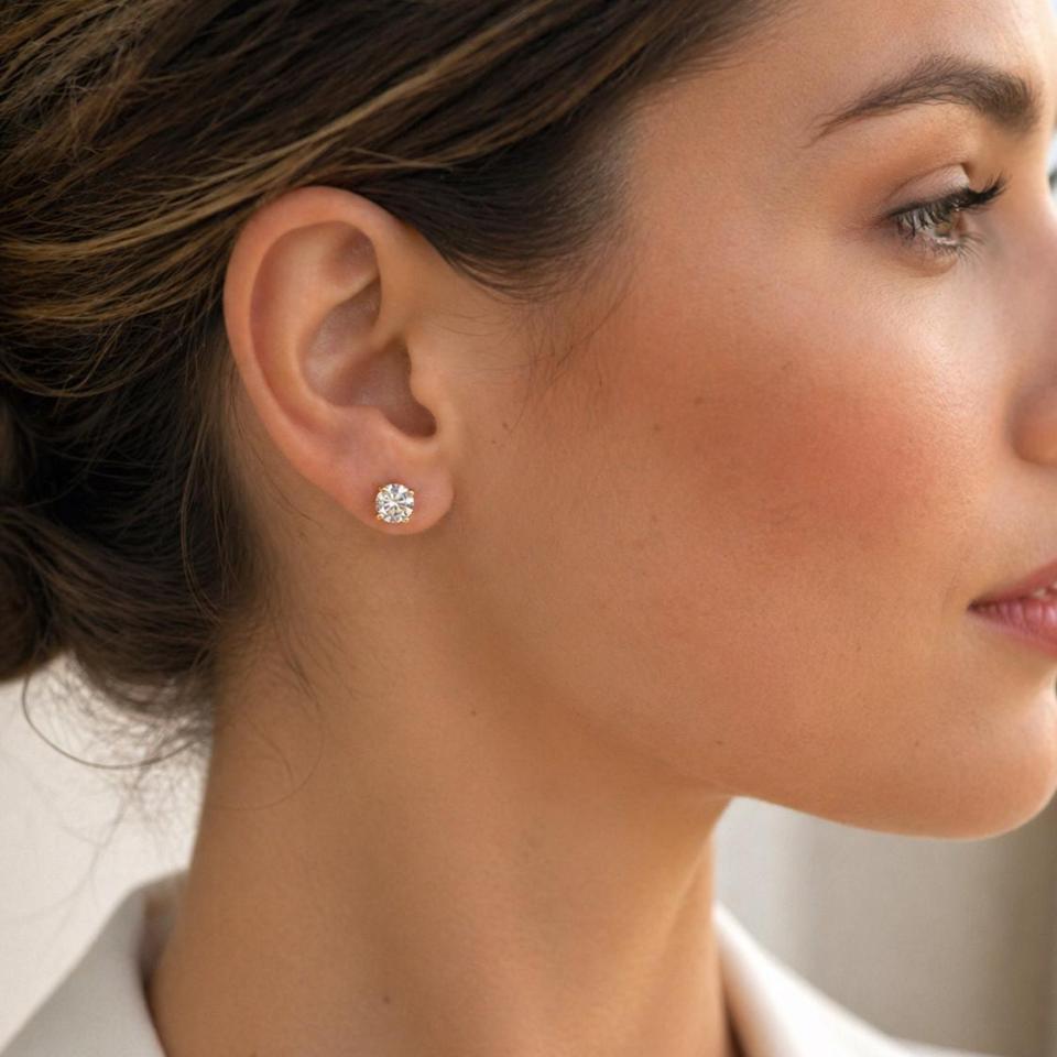 Round-Cut Moissanite 14k Gold Stud Earrings • 4mm—8mm