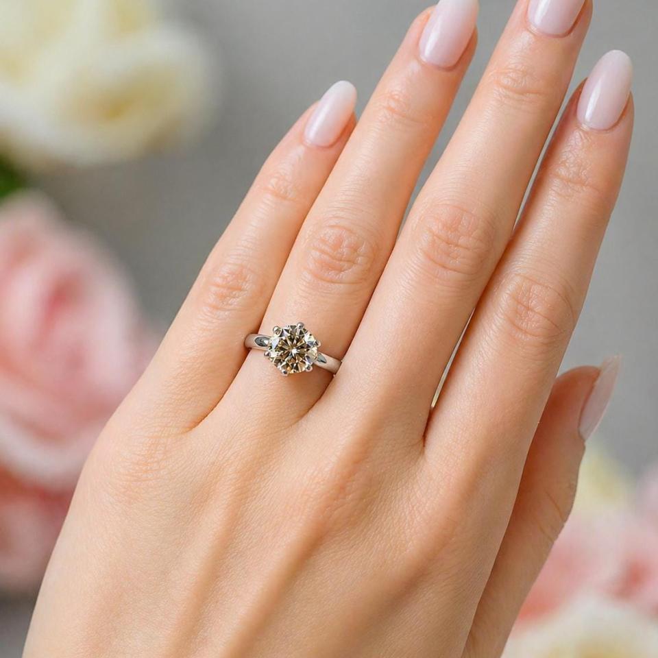 Round-Cut Champagne Moissanite Engagement Ring • 6.5mm—9mm, Sterling Silver