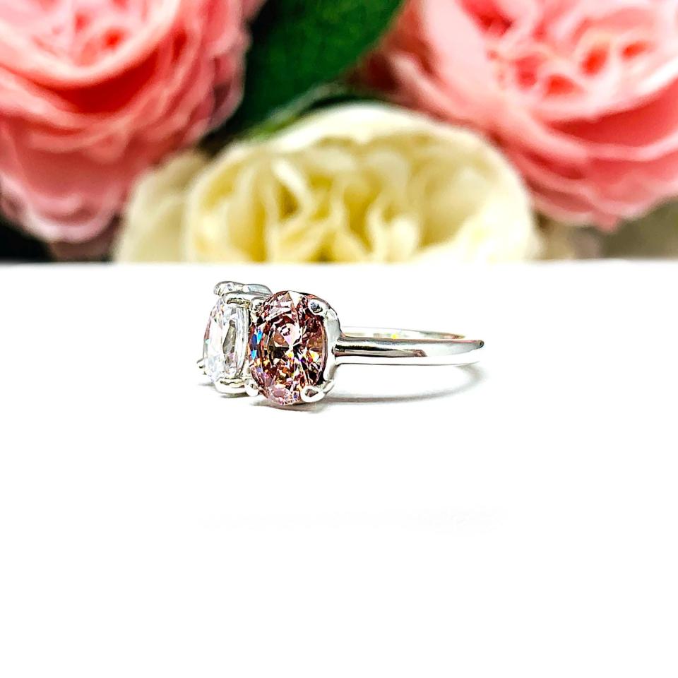 Pear & Oval-Cut CZ Toi Et Moi Ring • Morganite Pink, Sterling Silver