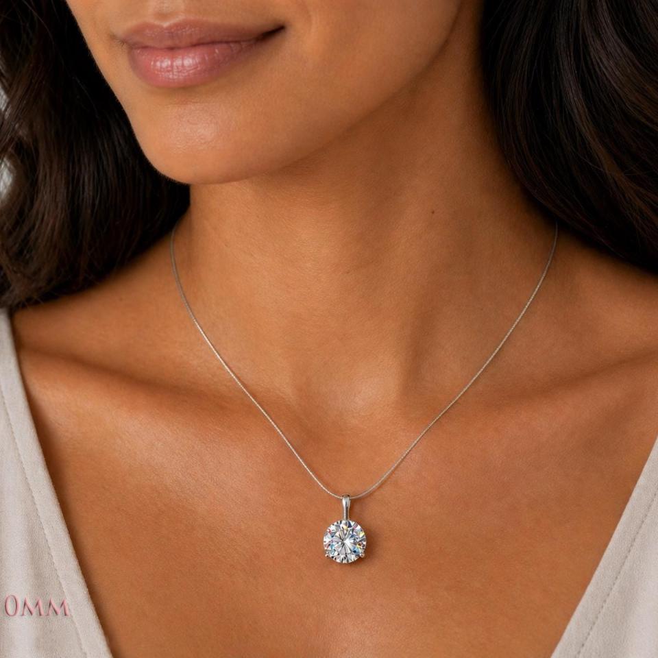 Round-Cut CZ 3-Prong Pendant or Necklace • 5mm—10mm, Sterling Silver