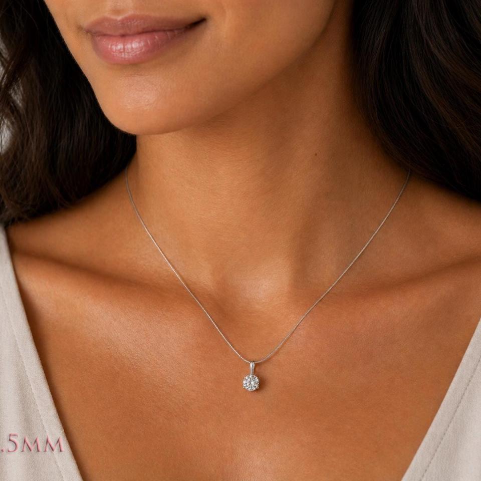 Round-Cut CZ 3-Prong Pendant or Necklace • 5mm—10mm, Sterling Silver