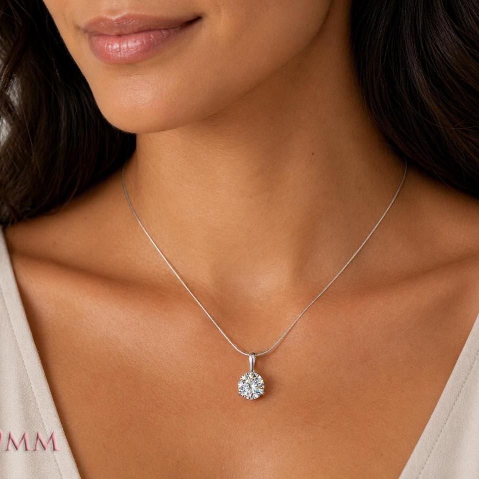 Round-Cut CZ 3-Prong Pendant or Necklace • 5mm—10mm, Sterling Silver