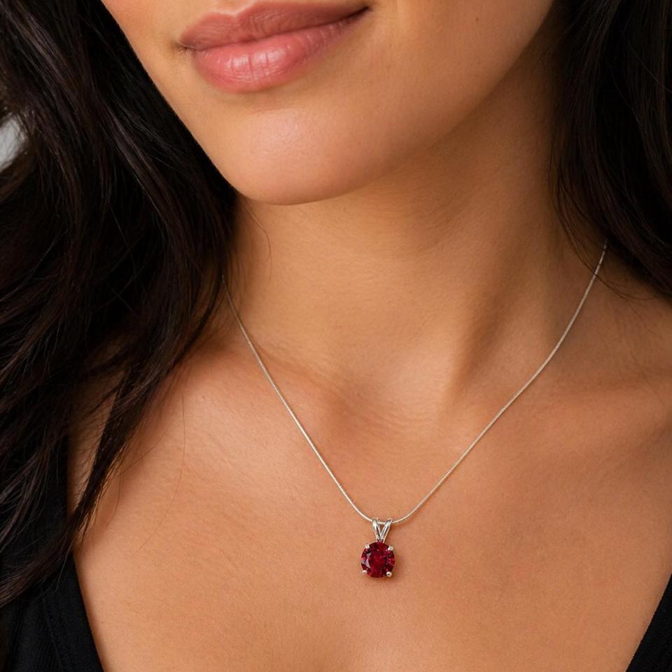 Round-Cut Lab Ruby Pendant or Necklace • 6mm—8mm, Sterling Silver
