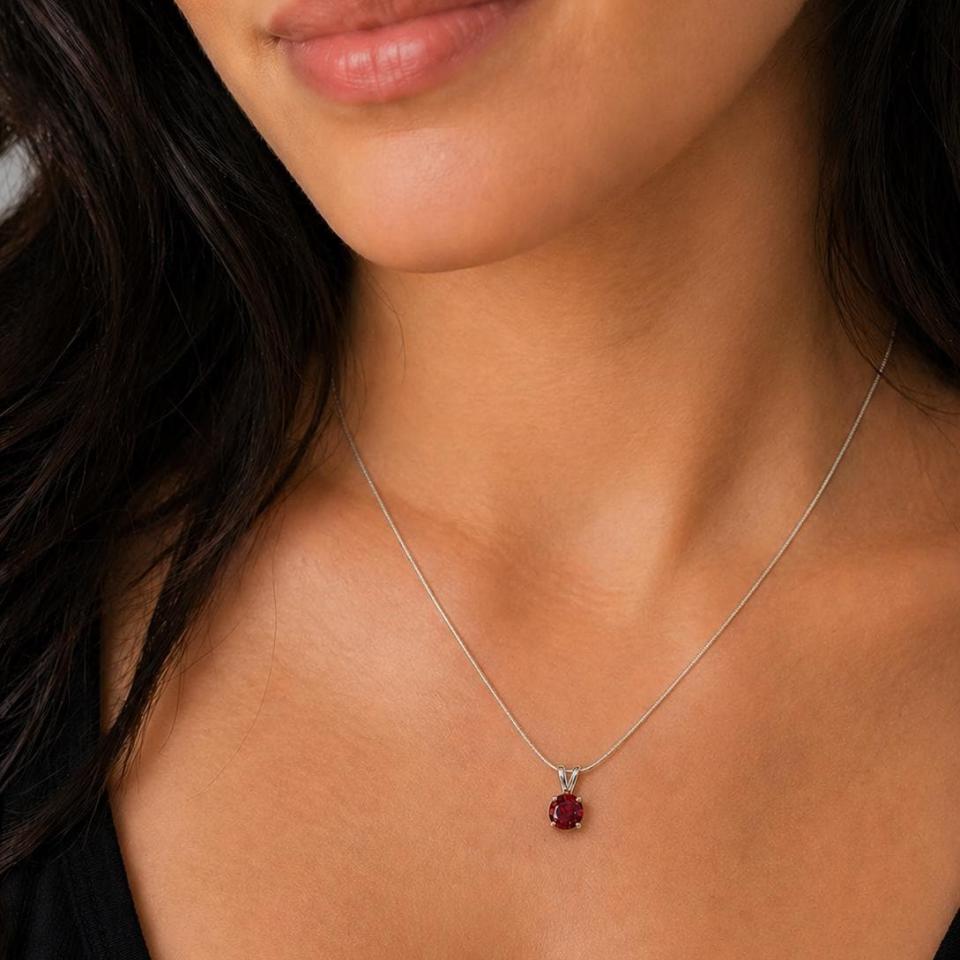 Round-Cut Lab Ruby Pendant or Necklace • 6mm—8mm, Sterling Silver