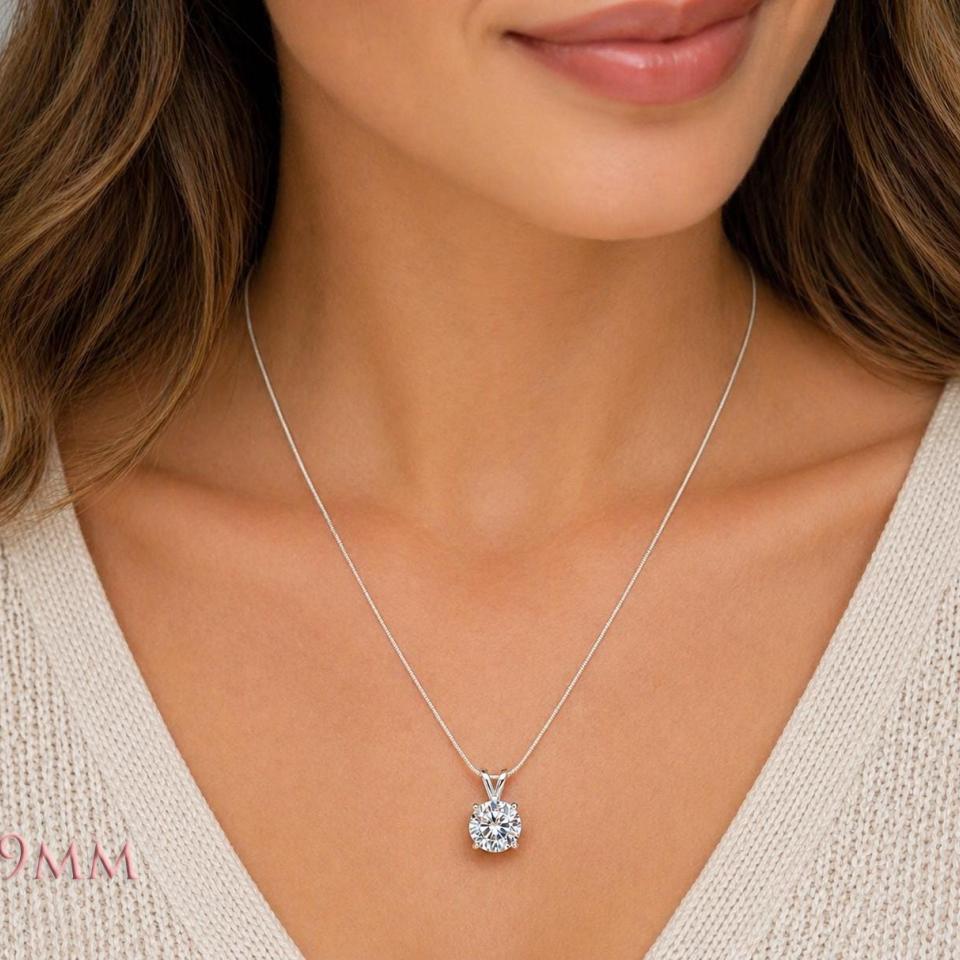 Round-Cut CZ Pendant or Necklace • 5mm—13mm, Sterling Silver