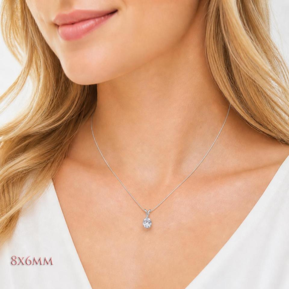 Oval-Cut CZ Pendant or Necklace • 8x6mm—10x8mm, Sterling Silver, 6-Prong
