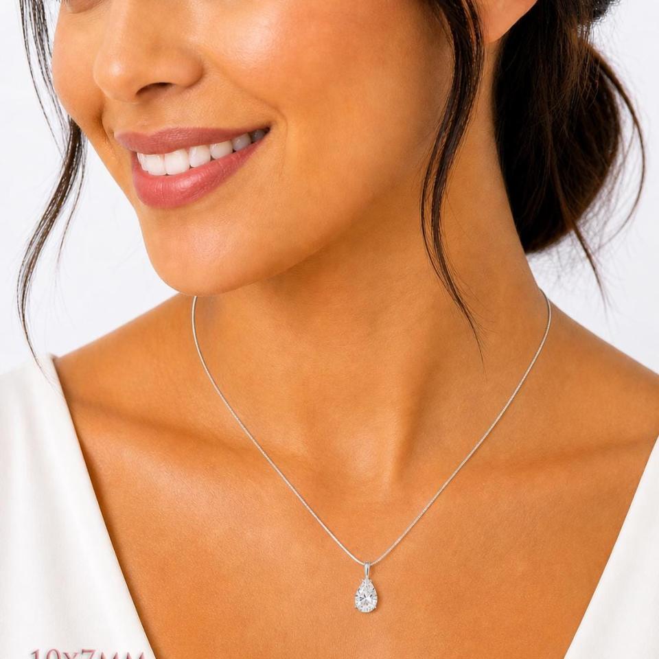 Pear-Cut CZ Pendant or Necklace • 10x7mm—15x10mm, Sterling Silver