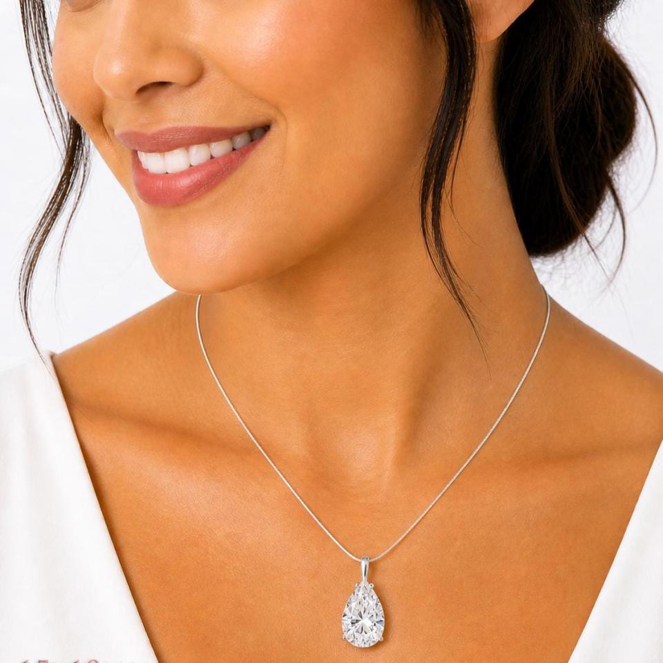 Pear-Cut CZ Pendant or Necklace • 10x7mm—15x10mm, Sterling Silver