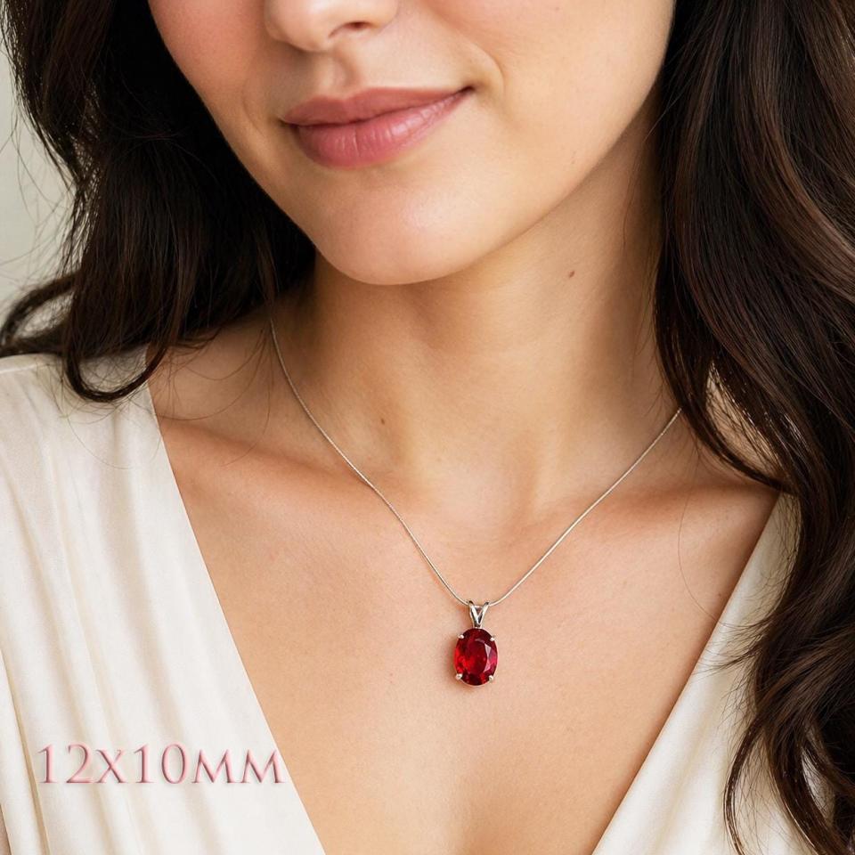 Oval-Cut Lab Ruby Pendant or Necklace • 7x5mm—14x10mm, Sterling Silver