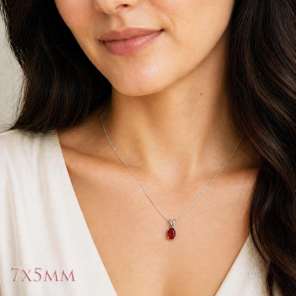 Oval-Cut Lab Ruby Pendant or Necklace • 7x5mm—14x10mm, Sterling Silver