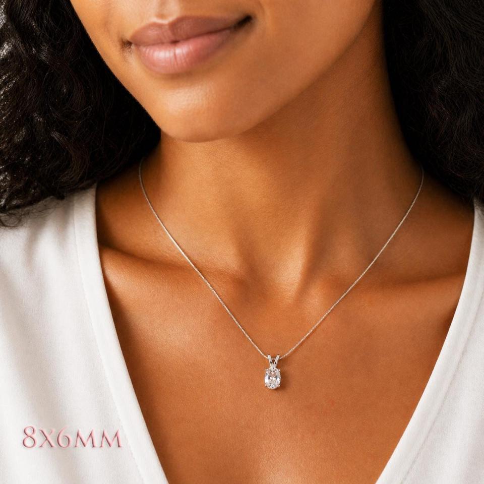 Oval-Cut White Topaz Pendant or Necklace • 8x6mm—14x10mm, Sterling Silver