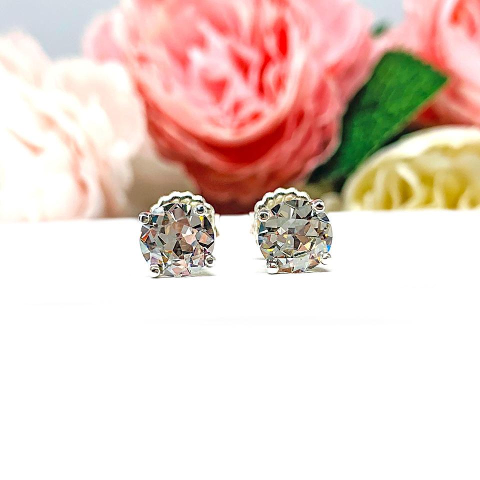 Old European Cut CZ Stud Earrings • 6.5mm—7.5mm, Near Colorless, Sterling Silver, 10k Gold