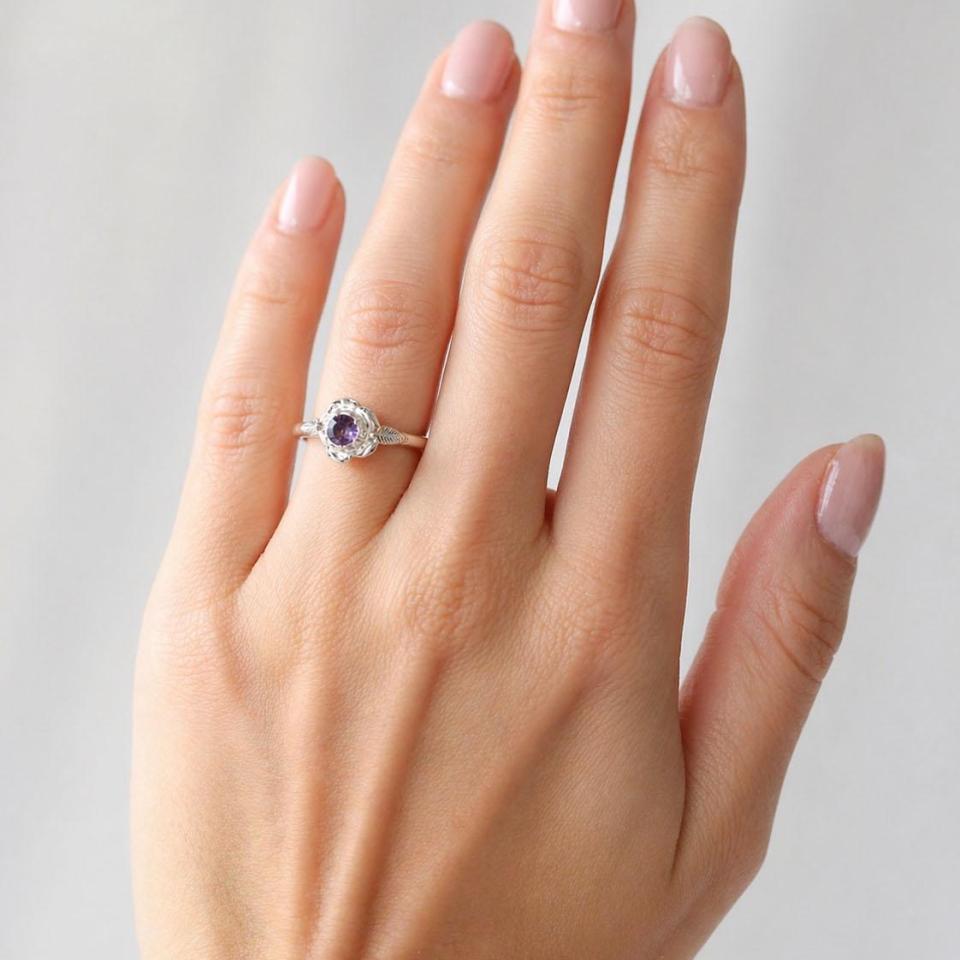 Round-Cut Birthstone Rose Solitaire Ring • 4mm, Sterling Silver