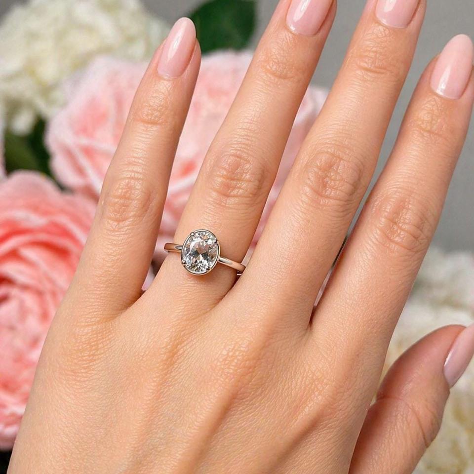 Oval-Cut White Topaz Solitaire Ring • 8x6mm—14x10mm, Sterling Silver, Bezel