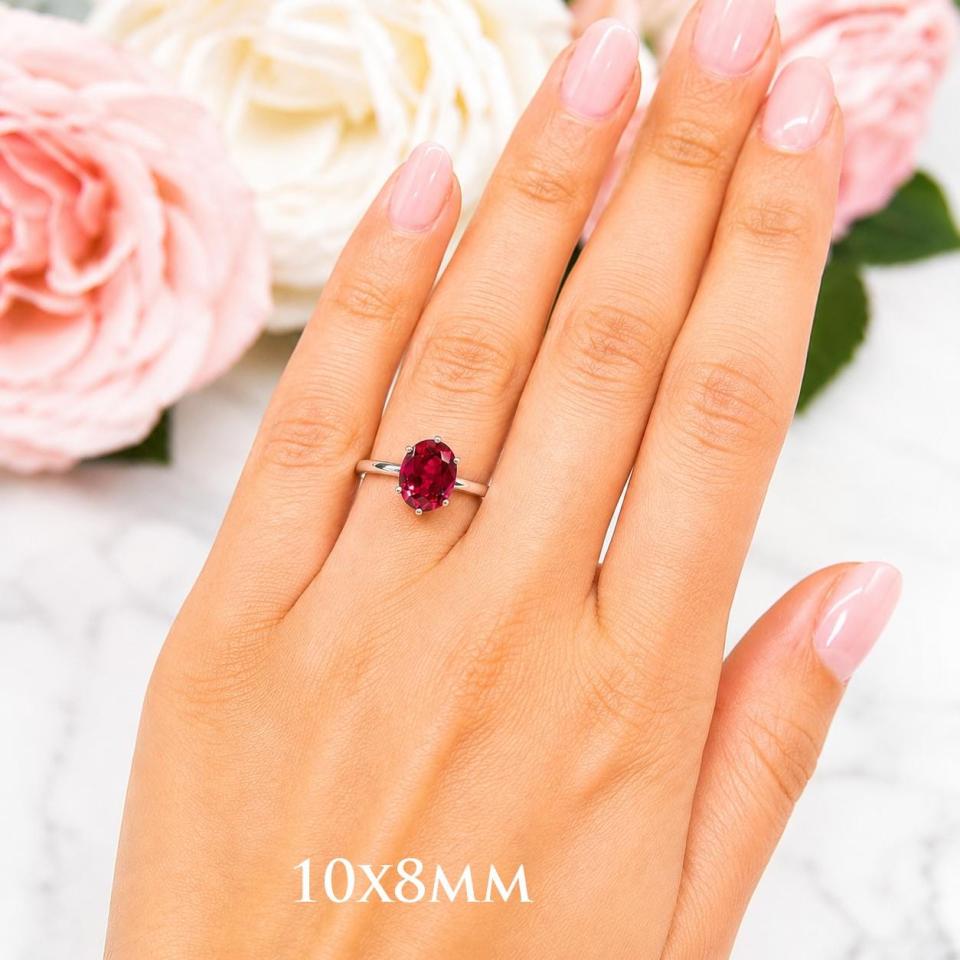 Oval-Cut Lab Ruby Solitaire Ring • 8x6mm—10x8mm, Sterling Silver