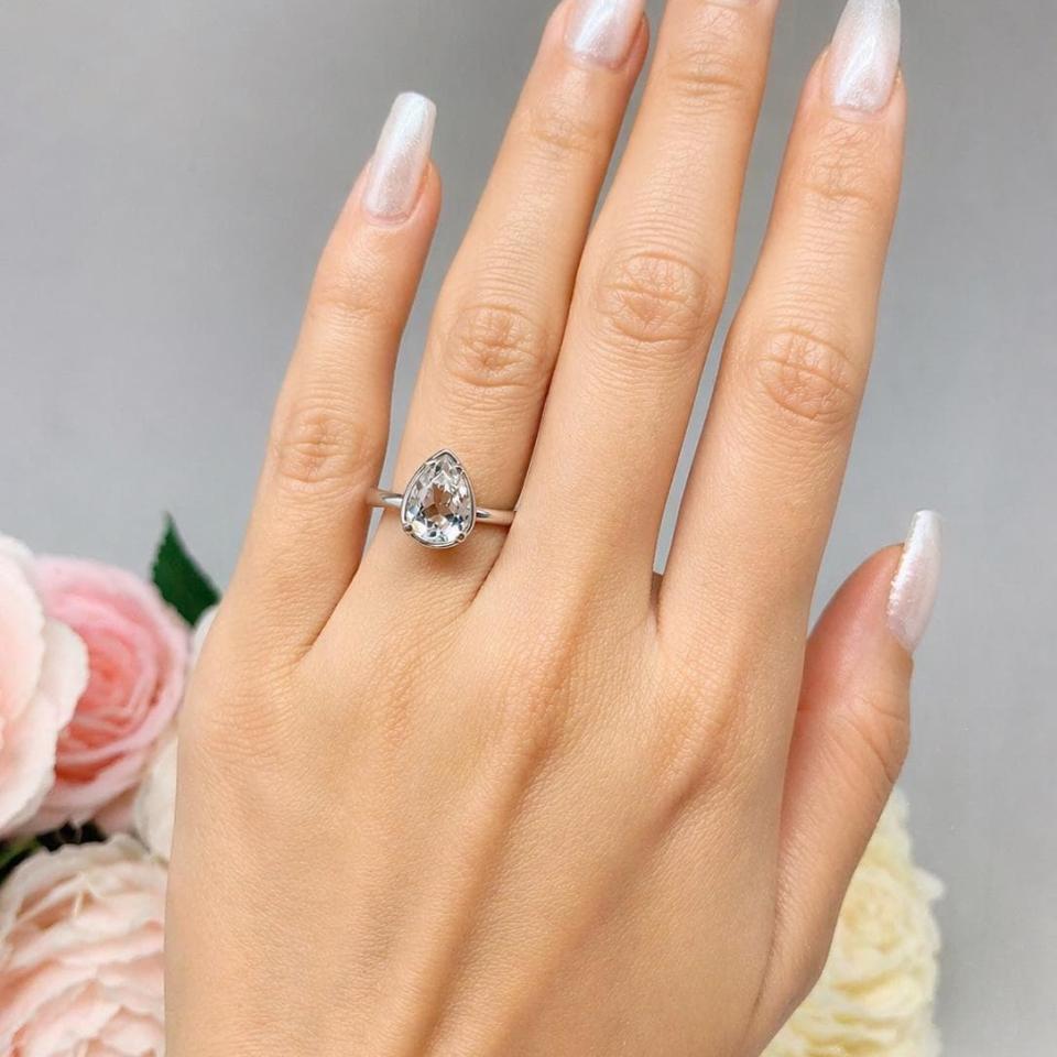 Pear-Cut White Topaz Solitaire Ring • 9x6mm—12x8mm, Sterling Silver, Bezel