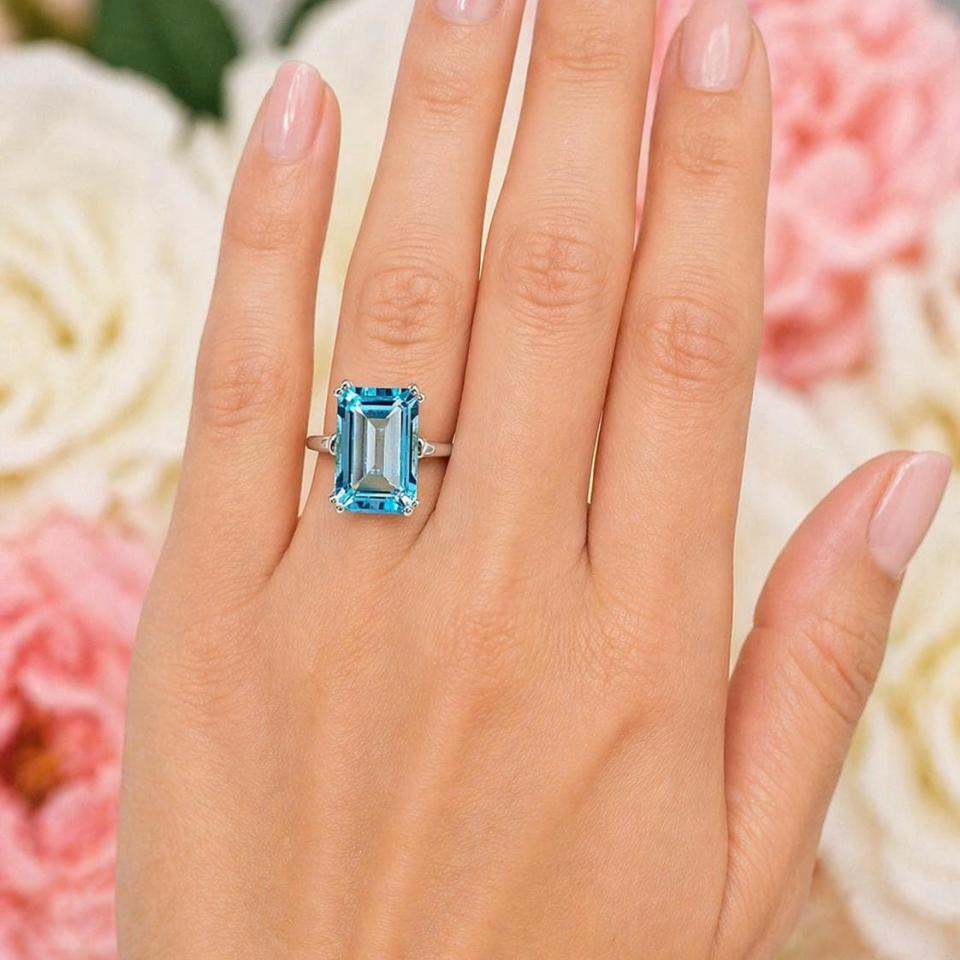 Emerald-Cut Sky Blue Topaz Solitaire Ring • 14x10mm, Sterling Silver