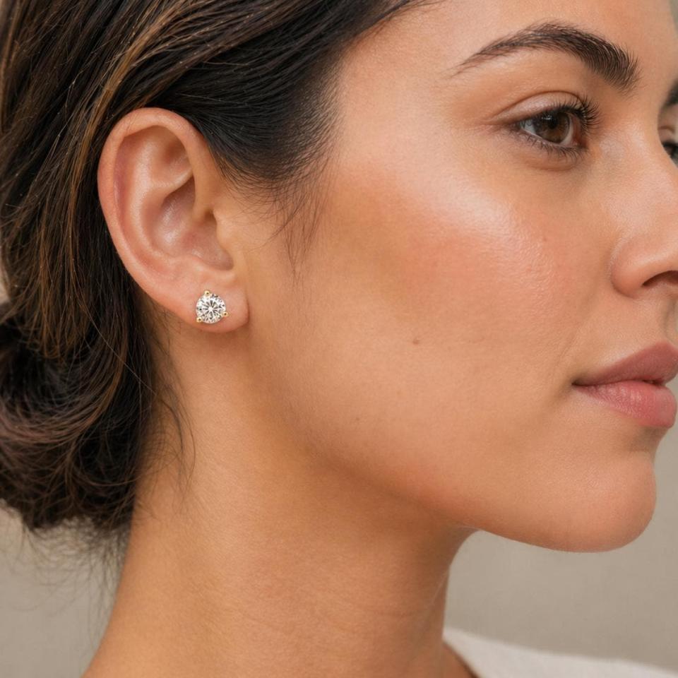 Round-Cut Moissanite Martini Stud Earrings • 5mm—7mm, 14k White Gold