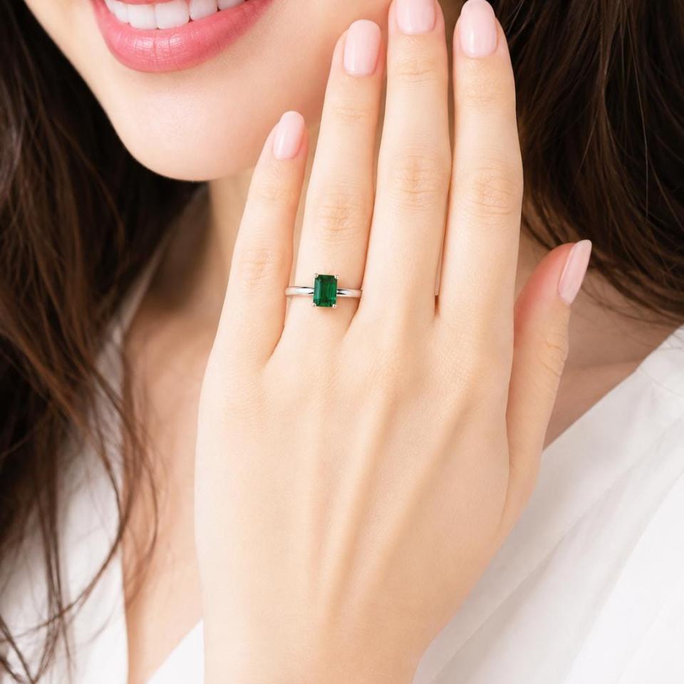 Emerald-Cut Lab Emerald Ring • 7x5mm—9x7mm, Sterling Silver