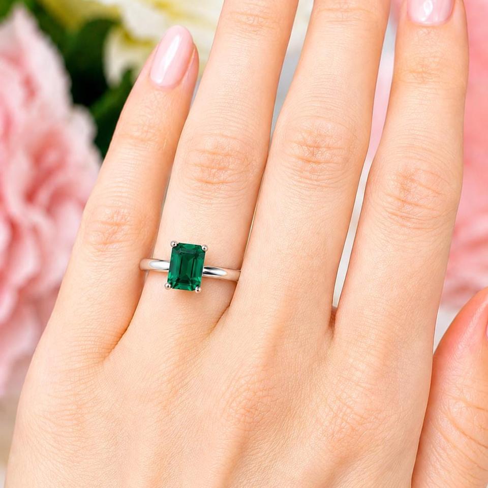 Emerald-Cut Lab Emerald Ring • 7x5mm—9x7mm, Sterling Silver