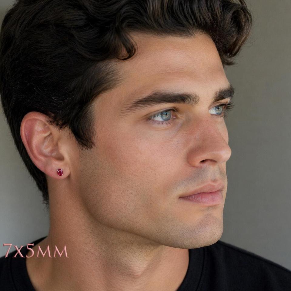 Oval-Cut Lab Ruby Stud Earrings • 7x5mm—9x7mm, Sterling Silver