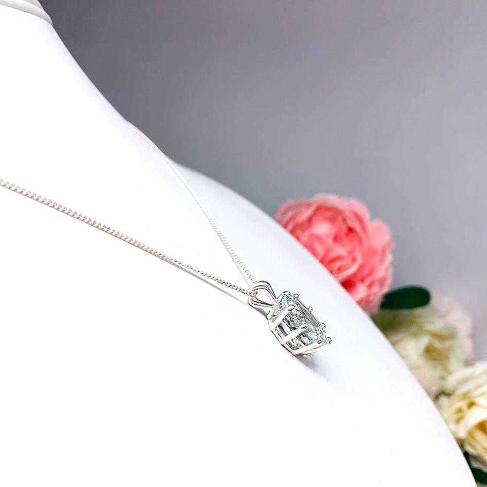 Oval-Cut Aquamarine Pendant or Necklace • 14x10mm, Sterling Silver