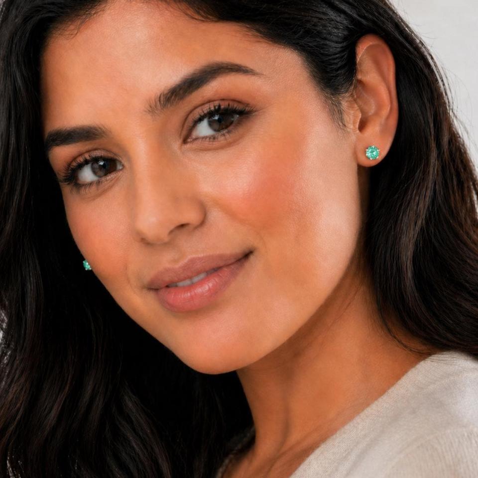 Round-Cut Sea Foam Green Lab Spinel Stud Earrings • 6mm, Sterling Silver, 6-prong
