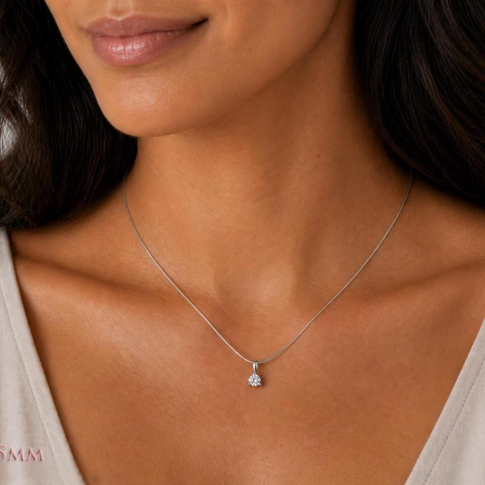 Round-Cut CZ 3-Prong Pendant or Necklace • 5mm—10mm, Sterling Silver