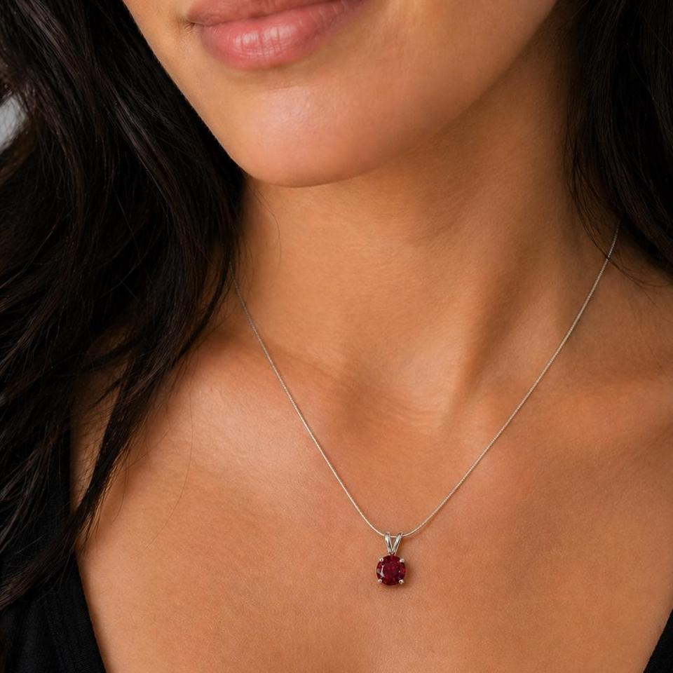 Round-Cut Lab Ruby Pendant or Necklace • 6mm—8mm, Sterling Silver