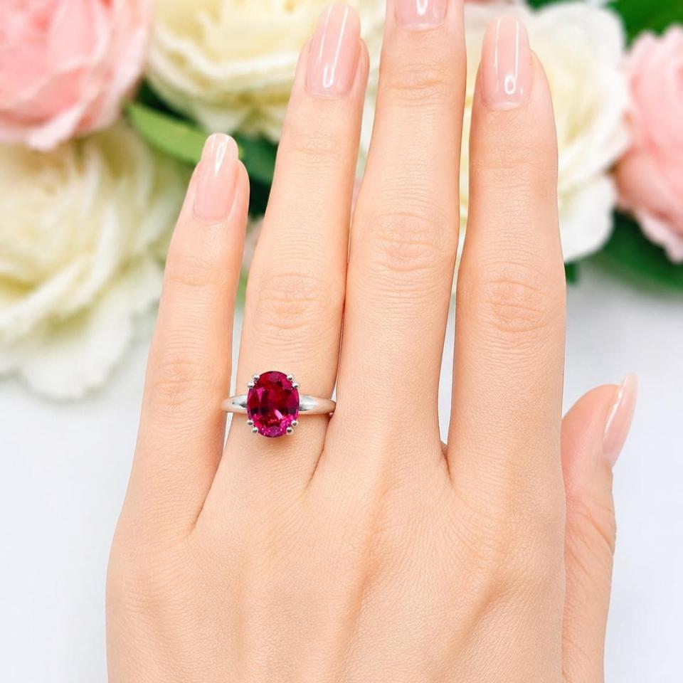 Oval-Cut Lab Ruby Solitaire Ring • 10x8mm, Sterling Silver, Size 6