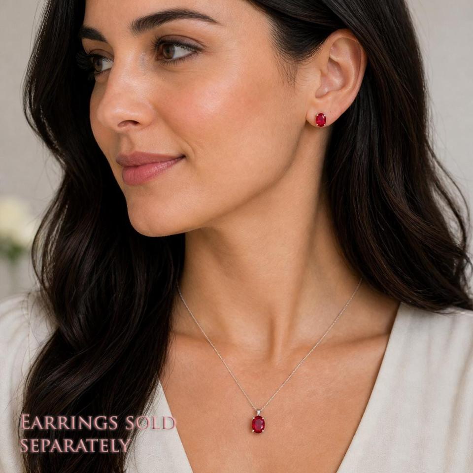 Oval-Cut Lab Ruby Pendant or Necklace • 7x5mm—14x10mm, Sterling Silver