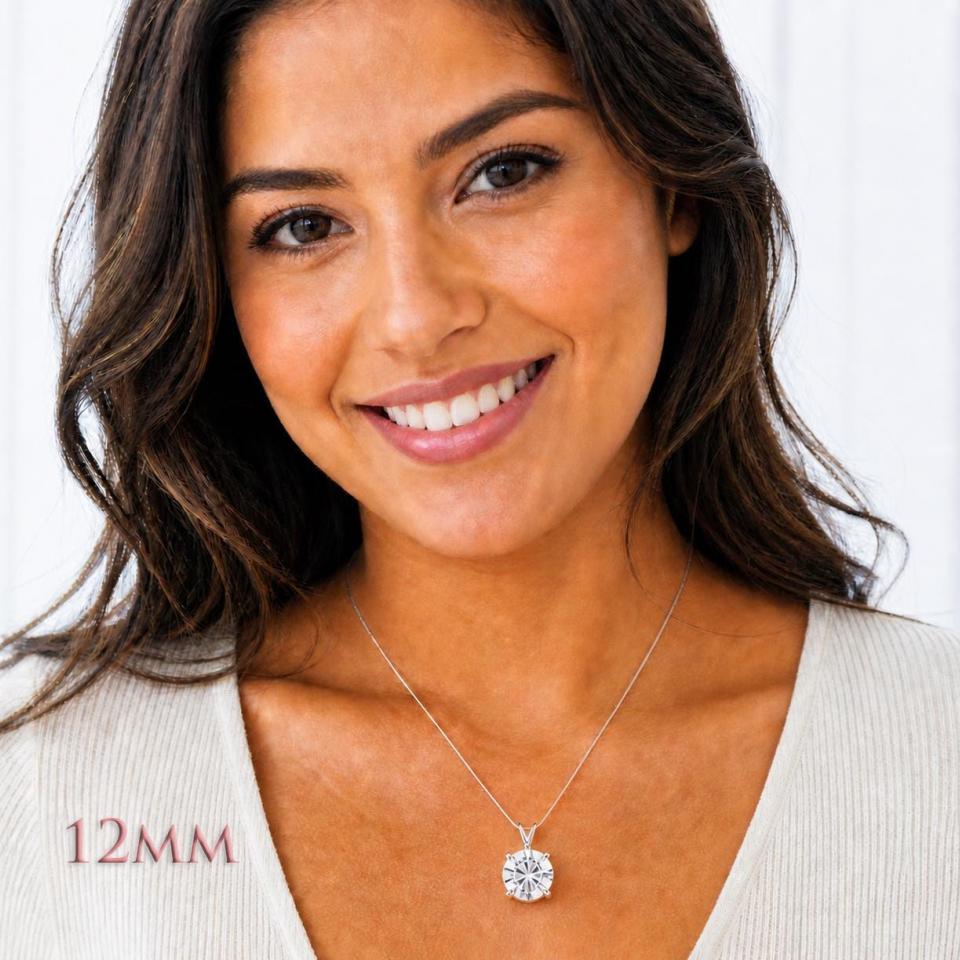 Round-Cut White Topaz Pendant or Necklace • 6mm—12mm, Sterling Silver