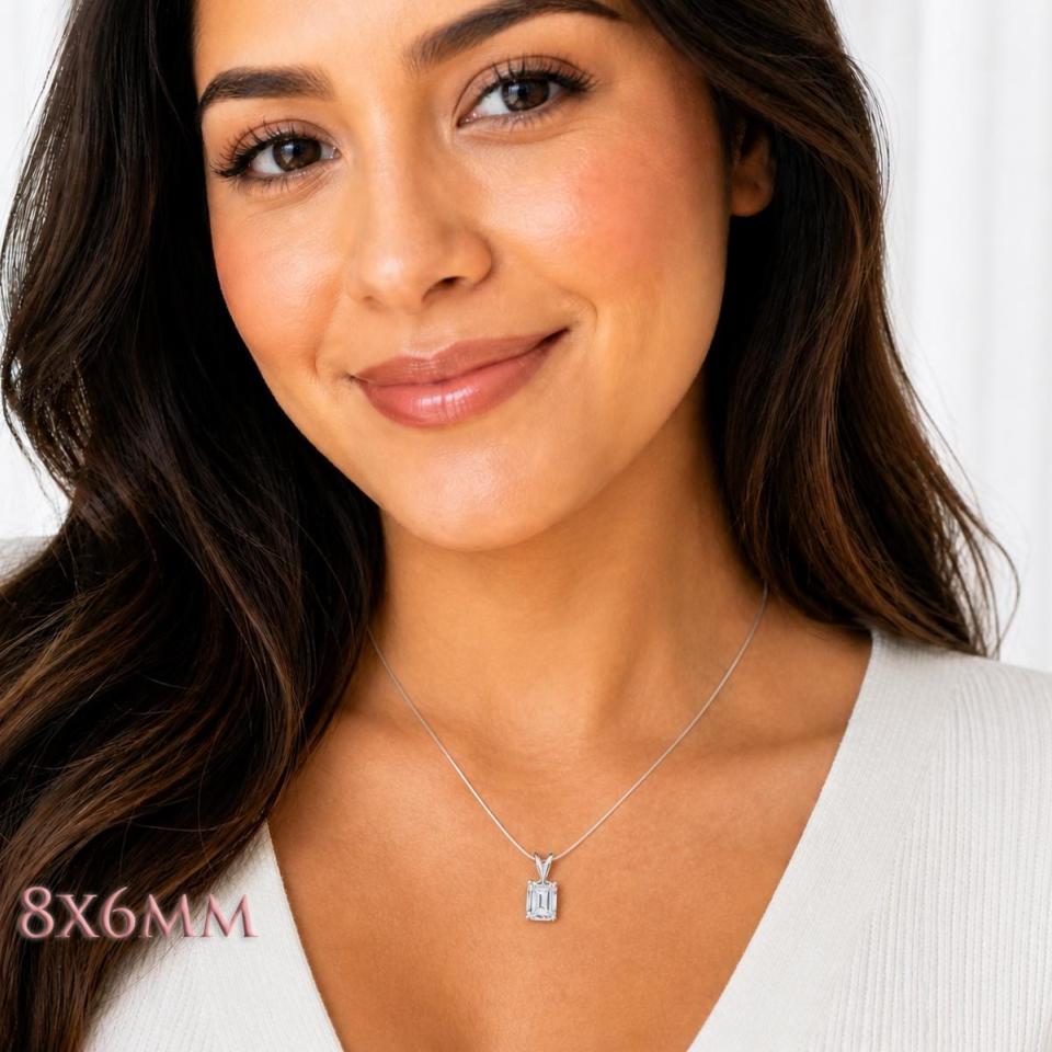 Emerald-Cut CZ Pendant or Necklace • 7x5mm—14x10mm, Sterling Silver