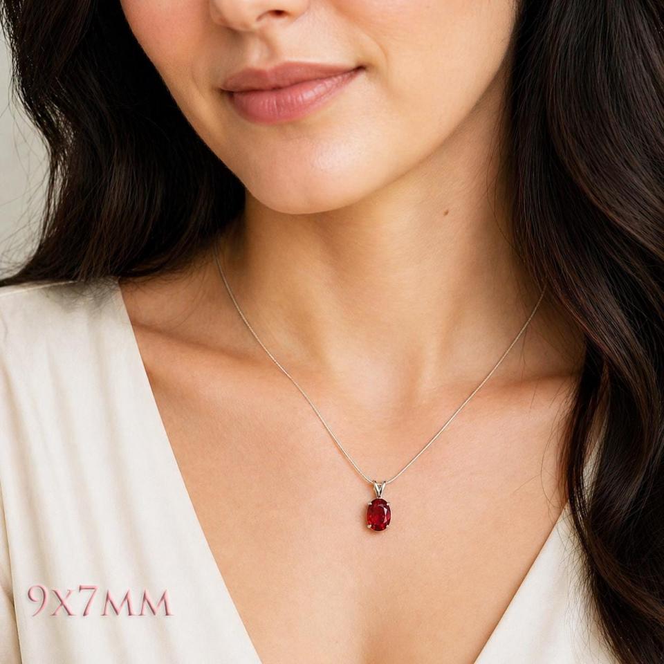 Oval-Cut Lab Ruby Pendant or Necklace • 7x5mm—14x10mm, Sterling Silver