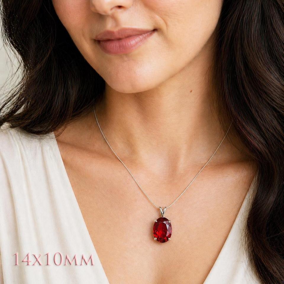 Oval-Cut Lab Ruby Pendant or Necklace • 7x5mm—14x10mm, Sterling Silver