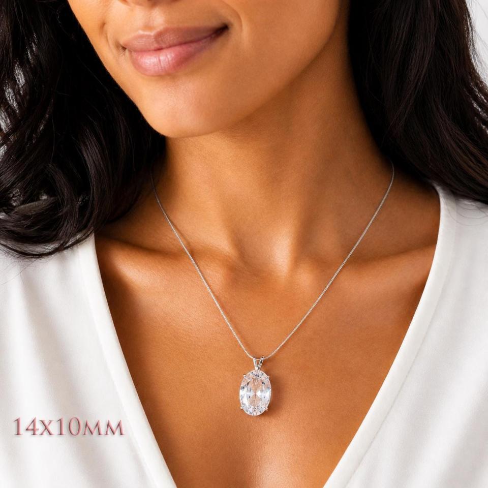 Oval-Cut White Topaz Pendant or Necklace • 8x6mm—14x10mm, Sterling Silver