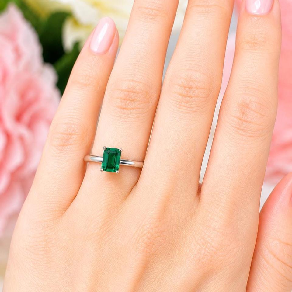 Emerald-Cut Lab Emerald Ring • 7x5mm—9x7mm, Sterling Silver