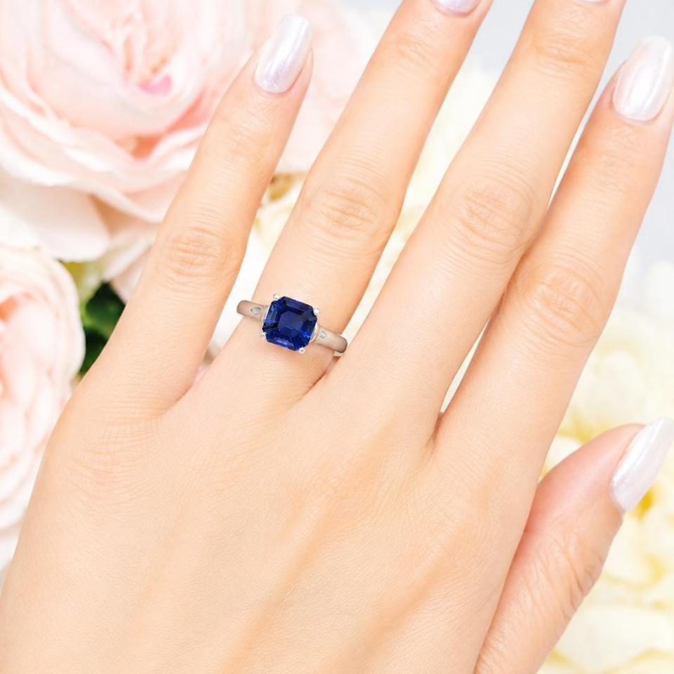 Asscher-Cut Lab Sapphire Ring • 7mm—9mm, Sterling Silver