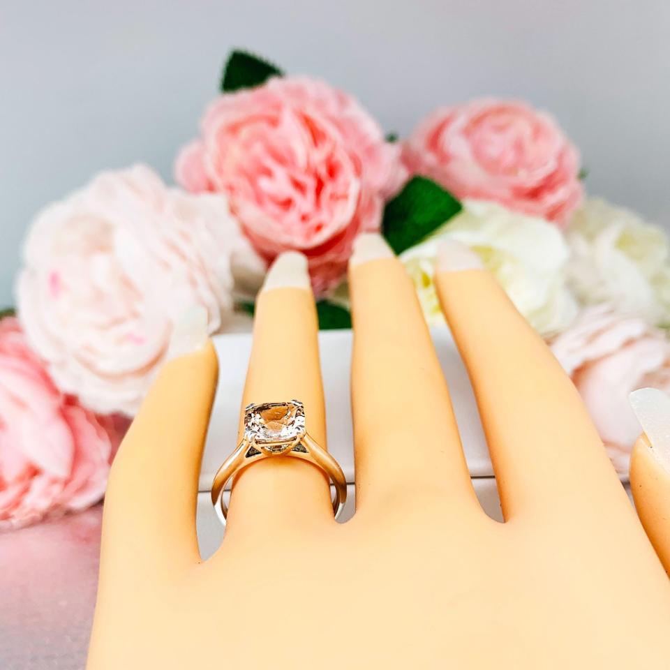 Cushion-Cut Peach Morganite Ring • 8mm, Sterling Silver, Size 5.25