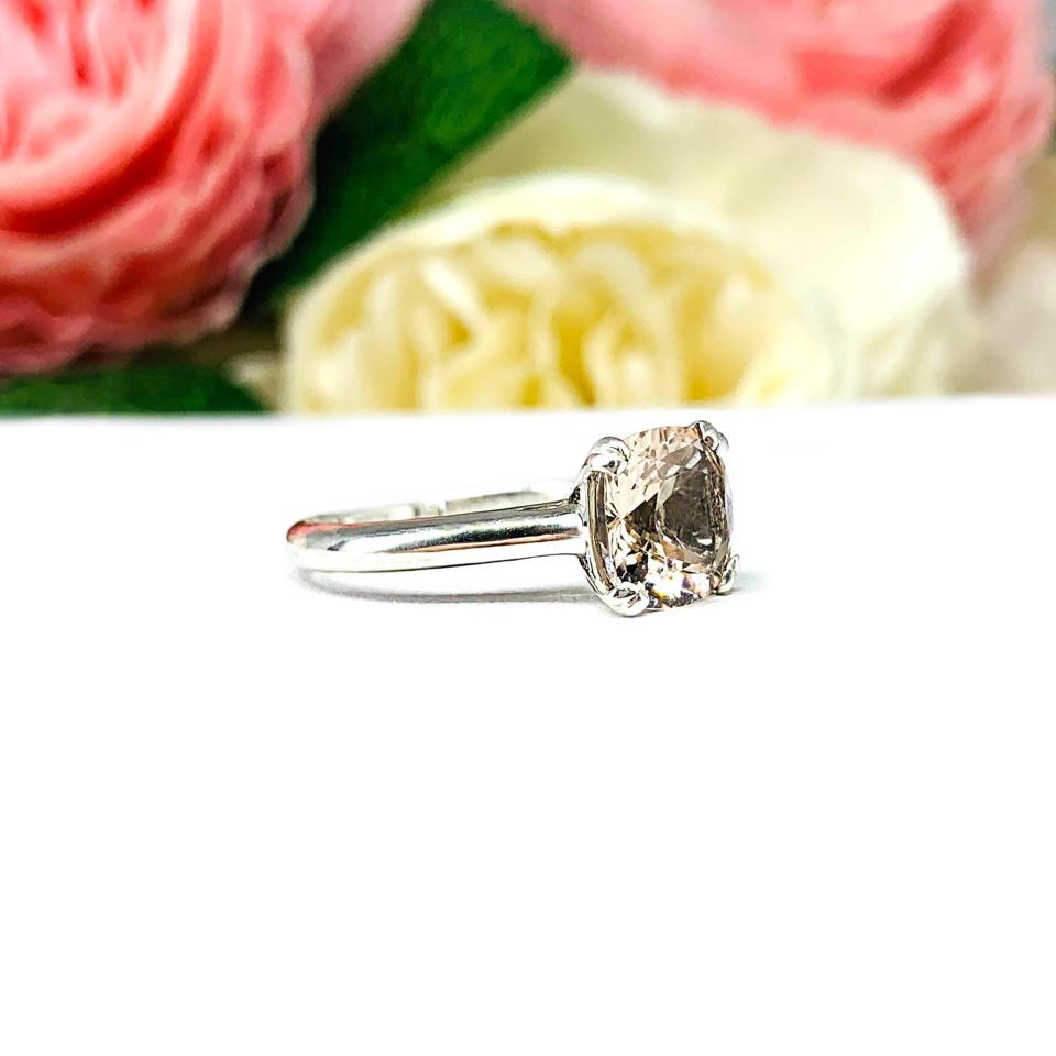 Cushion-Cut Peach Morganite Ring • 8mm, Sterling Silver, Size 5.25