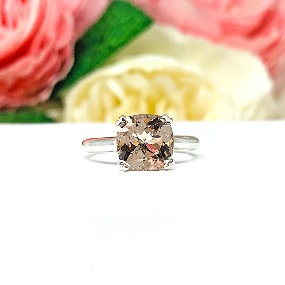 Cushion-Cut Peach Morganite Ring • 8mm, Sterling Silver, Size 5.25