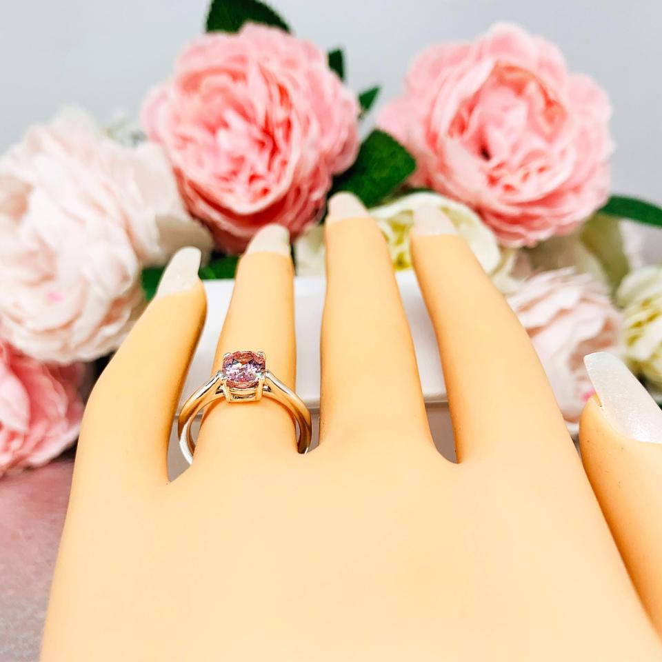 Oval-Cut Pink Peach Lab Padparadscha Sapphire Ring • 8x6mm, Sterling Silver, Size 5.5