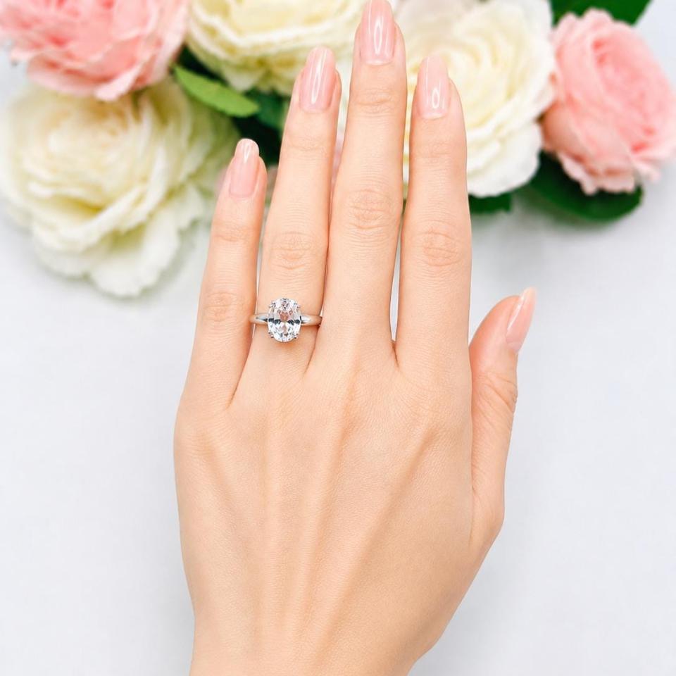 Oval-Cut Lab White Sapphire Engagement Ring • 8x6mm—12x10mm, Sterling Silver